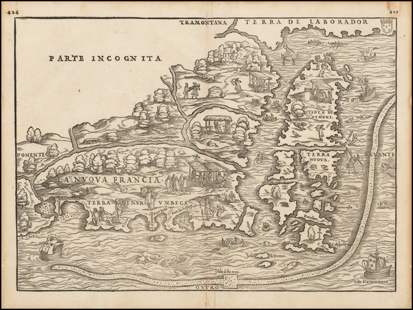 95-New England, Maine and Canada Map By Giovanni Battista Ramusio / Giacomo Gastaldi