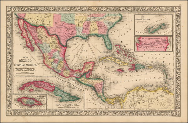 6-Southwest, Mexico and Caribbean Map By Samuel Augustus Mitchell Jr.