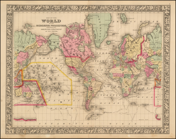 70-World and World Map By Samuel Augustus Mitchell Jr.