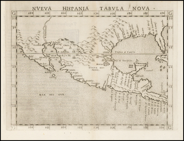 67-South, Texas, Southwest, Mexico and Baja California Map By Girolamo Ruscelli