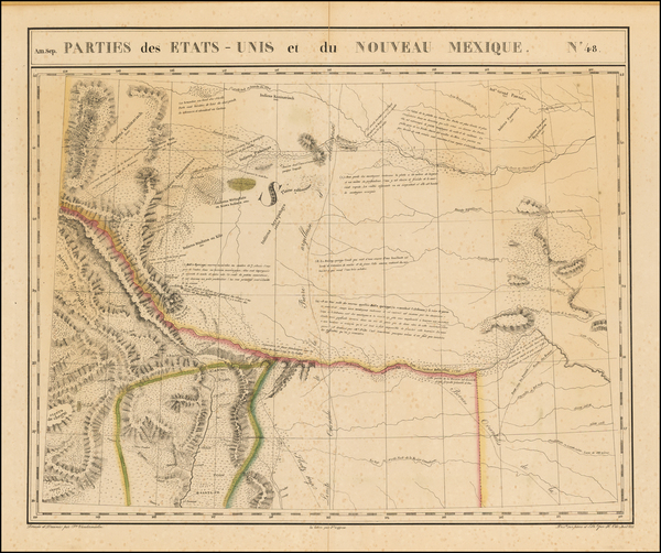 83-Texas, Plains, Nebraska, Southwest and Rocky Mountains Map By Philippe Marie Vandermaelen