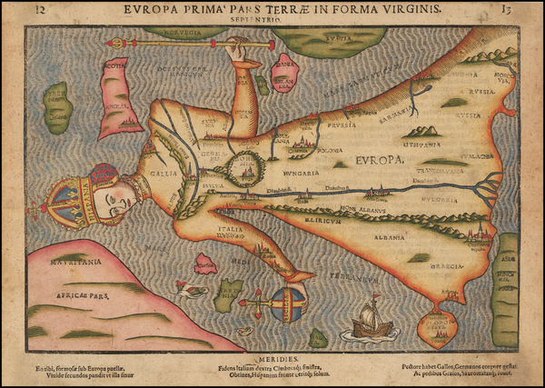 4-Europe, Europe, Comic & Anthropomorphic and Curiosities Map By Heinrich Bunting