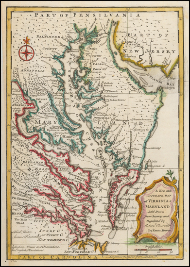 45-Maryland, Southeast and Virginia Map By Emanuel Bowen