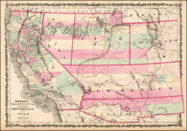 87-Southwest, Rocky Mountains and California Map By Benjamin P Ward  &  Alvin Jewett Johnson