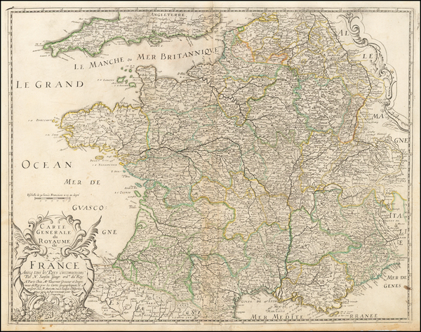 0-France Map By Melchior Tavernier / Nicolas Sanson