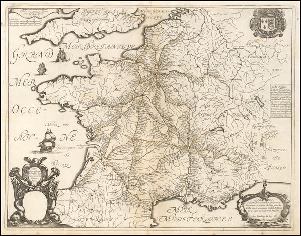 16-France Map By Melchior Tavernier / Nicolas Sanson