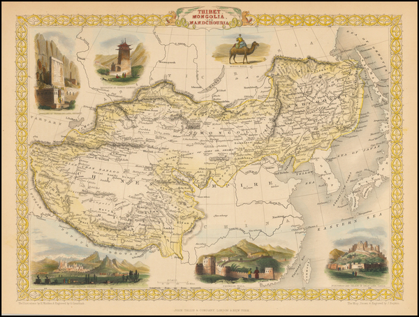 63-China, India, Central Asia & Caucasus and Russia in Asia Map By John Tallis