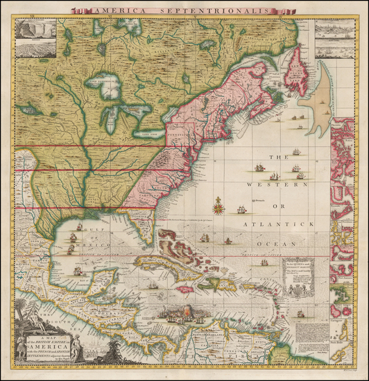 55-United States, North America and Canada Map By Henry Popple