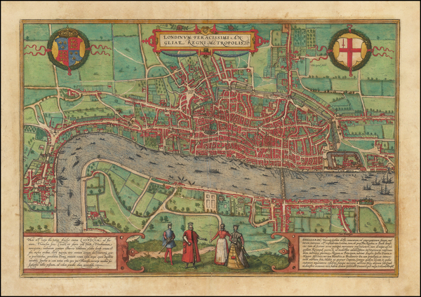 17-British Isles, England and London Map By Georg Braun  &  Frans Hogenberg