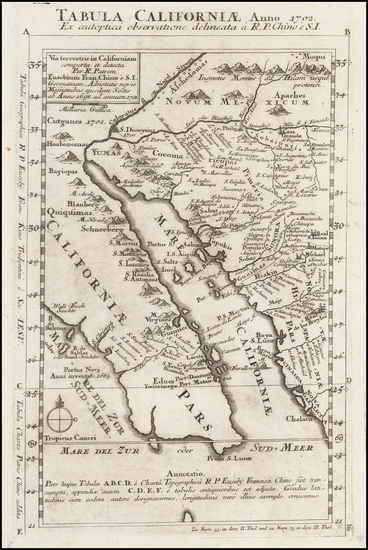 41-Southwest, Arizona, Mexico, Baja California and California Map By Fr. Eusebio Kino