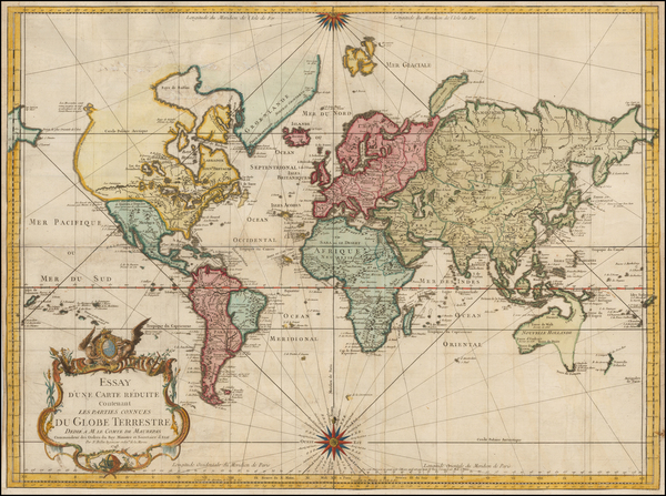 49-World, World, Australia and New Zealand Map By Jacques Nicolas Bellin