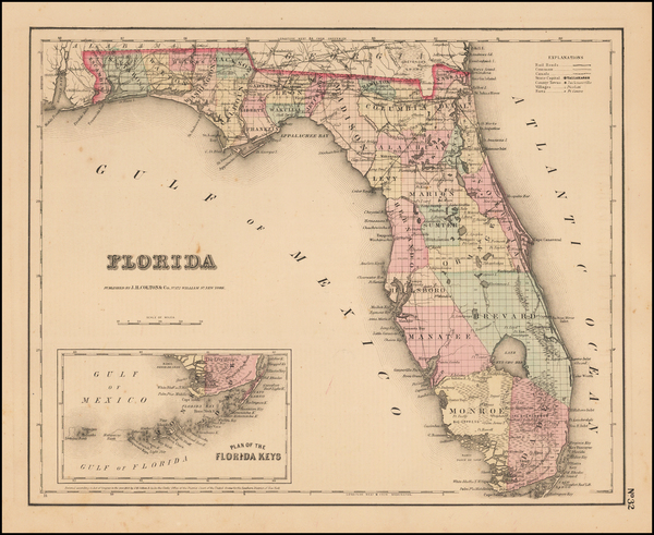 10-Florida Map By Joseph Hutchins Colton