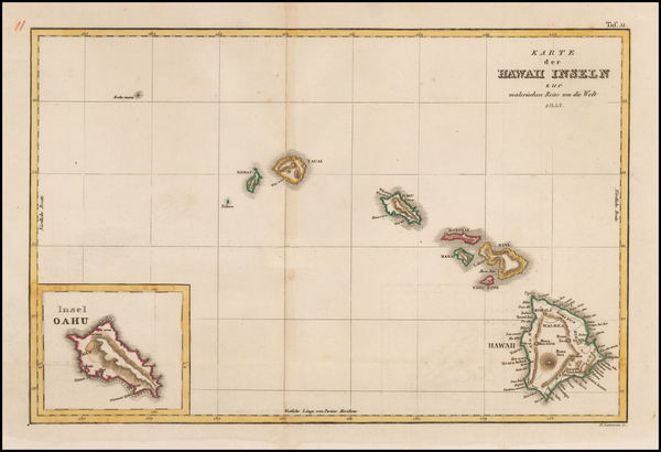 68-Hawaii and Hawaii Map By Jules Sebastian Cesar Dumont-D'Urville
