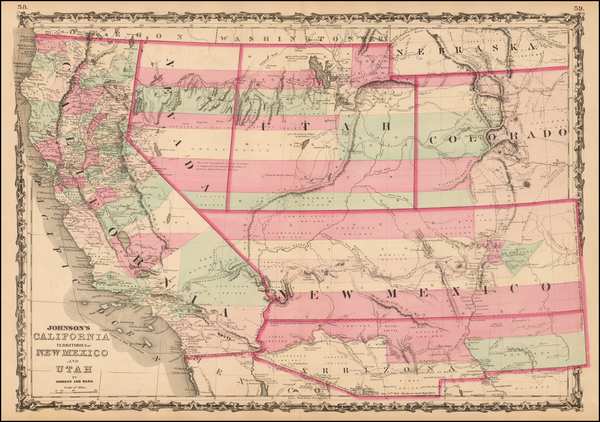 71-Southwest, Rocky Mountains and California Map By Benjamin P Ward  &  Alvin Jewett Johnson