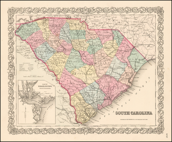 53-South Carolina Map By Joseph Hutchins Colton