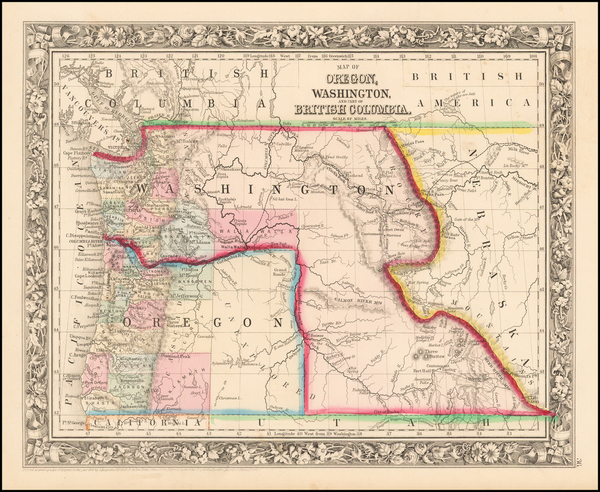 0-Rocky Mountains, Oregon and Washington Map By Samuel Augustus Mitchell Jr.