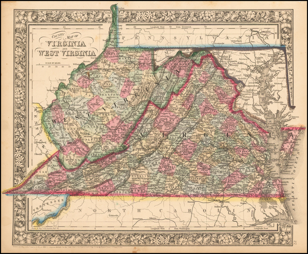 65-Mid-Atlantic and Southeast Map By Samuel Augustus Mitchell Jr.