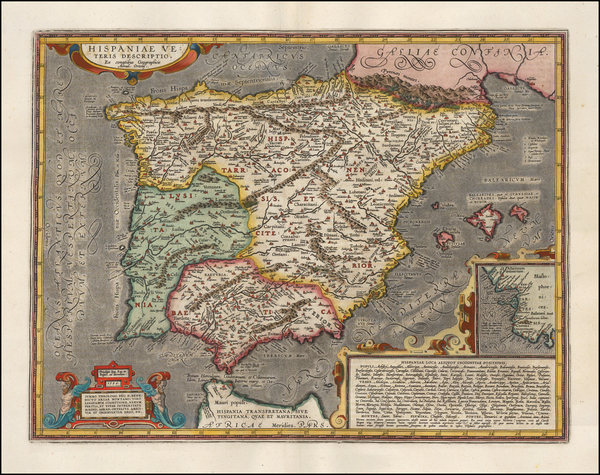 98-Spain, Portugal and Balearic Islands Map By Abraham Ortelius