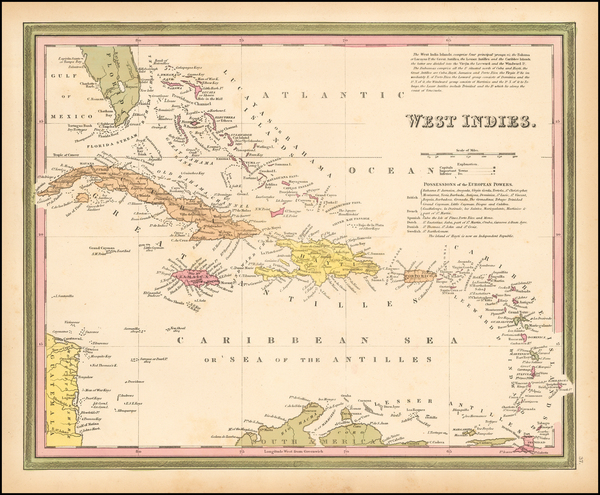 53-Southeast and Caribbean Map By Samuel Augustus Mitchell