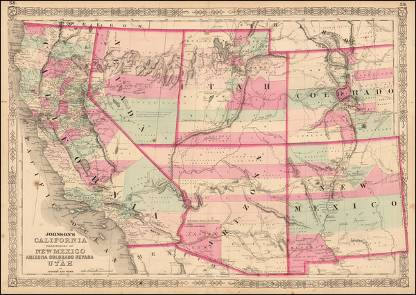 94-Southwest, Rocky Mountains and California Map By Benjamin P Ward  &  Alvin Jewett Johnson