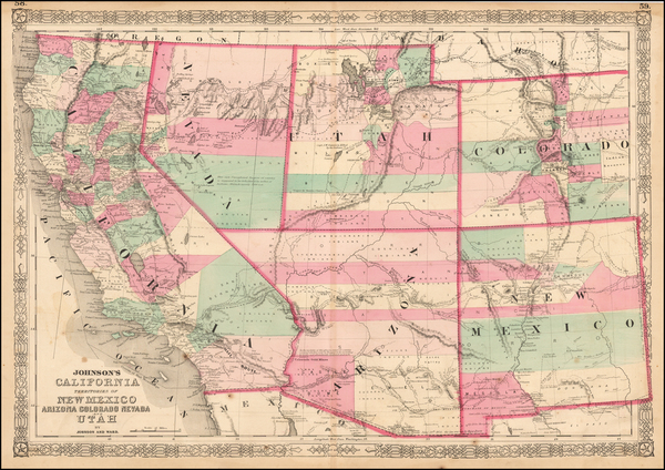 9-Plains, Southwest, Rocky Mountains and California Map By Alvin Jewett Johnson  &  Benjamin 