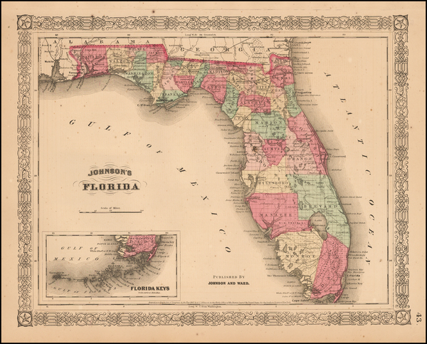 70-Florida Map By Benjamin P Ward  &  Alvin Jewett Johnson