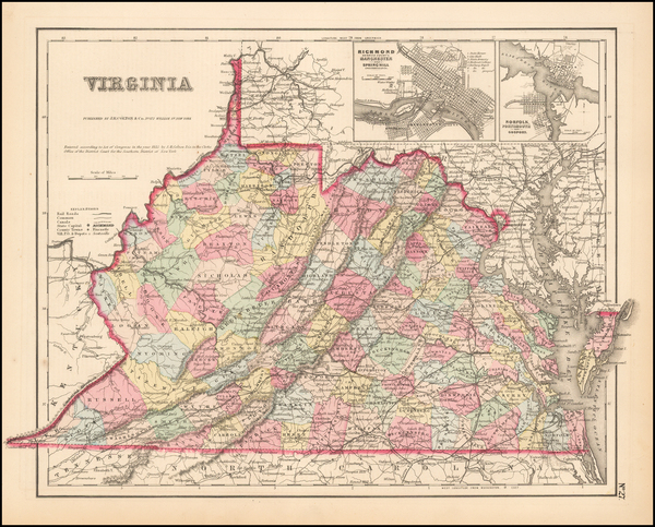 0-Mid-Atlantic and Southeast Map By Joseph Hutchins Colton