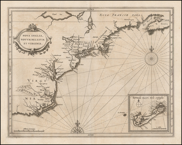 87-New England, Mid-Atlantic and Southeast Map By Joannes De Laet