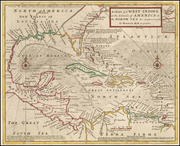 91-South, Southeast, Caribbean and Central America Map By Herman Moll