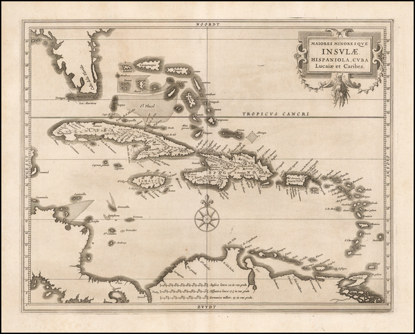 32-Caribbean, Central America and South America Map By Joannes De Laet