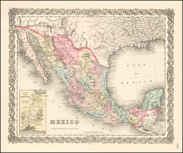 55-Mexico, Baja California and Central America Map By Joseph Hutchins Colton