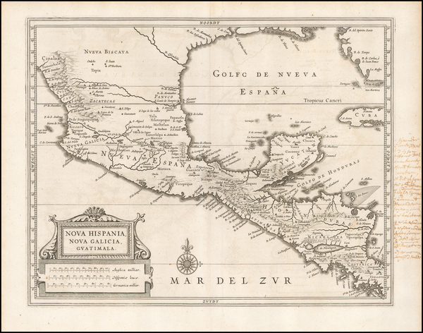 29-Florida, Mexico and Central America Map By Joannes De Laet