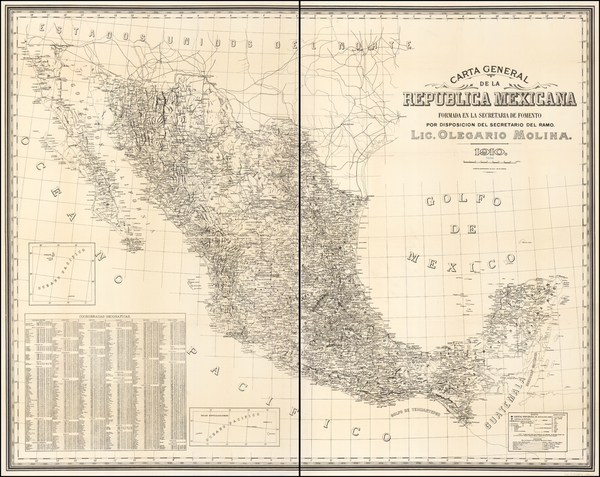 55-Texas, Southwest, Mexico and Baja California Map By Olegario Molina