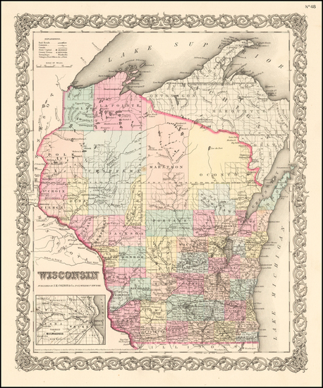 98-Midwest and Wisconsin Map By Joseph Hutchins Colton