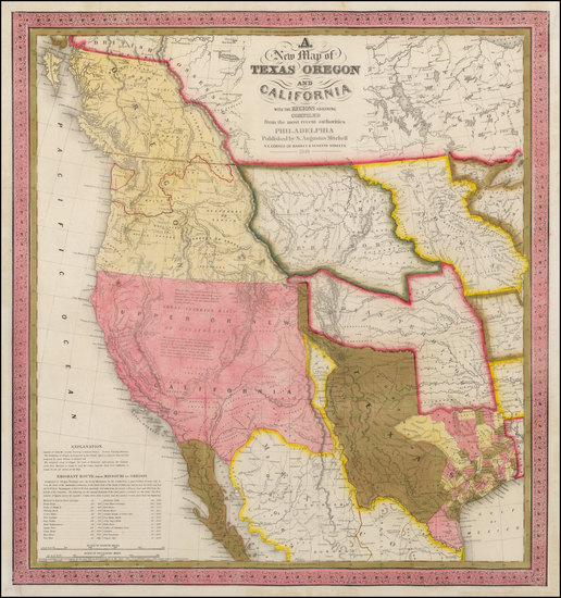 87-Texas, Rocky Mountains and California Map By Samuel Augustus Mitchell