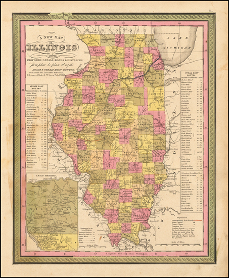 100-Illinois Map By Samuel Augustus Mitchell