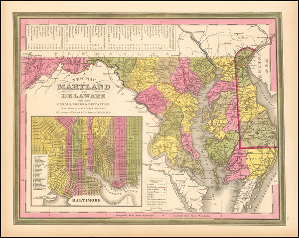 44-Maryland and Delaware Map By Samuel Augustus Mitchell