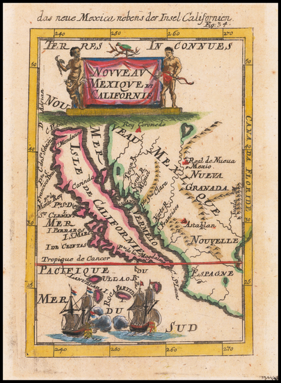 14-Baja California, California and California as an Island Map By Alain Manesson Mallet