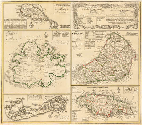 26-Jamaica, Bermuda and Other Islands Map By Homann Heirs