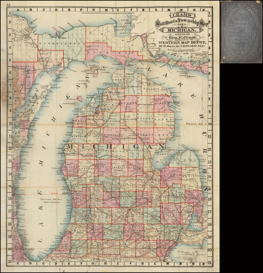 10-Michigan Map By George F. Cram