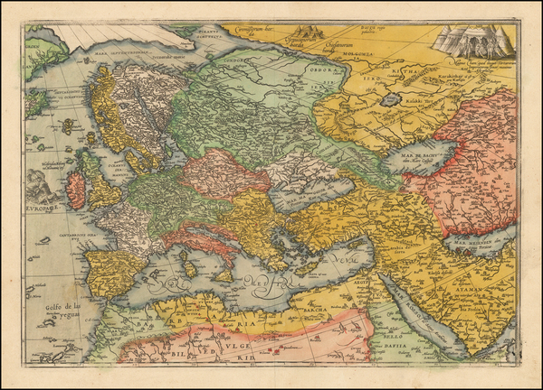 81-World, Europe, Asia, Middle East and Turkey & Asia Minor Map By Frans Hogenberg