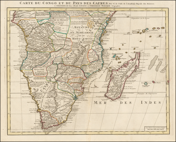 78-South Africa and East Africa Map By Johannes Covens  &  Cornelis Mortier