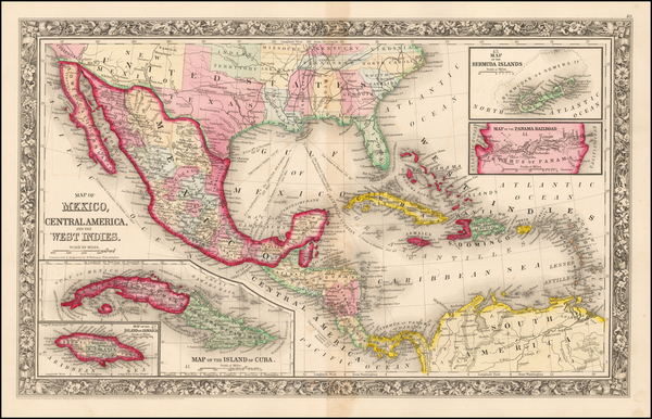 44-Southwest, Mexico and Caribbean Map By Samuel Augustus Mitchell Jr.