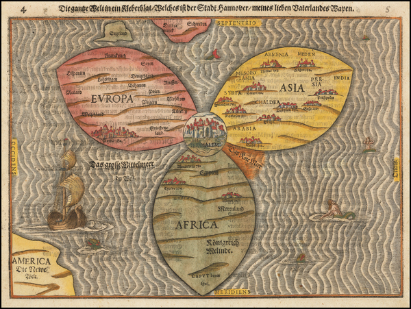 21-World, World, Holy Land and Curiosities Map By Heinrich Buenting