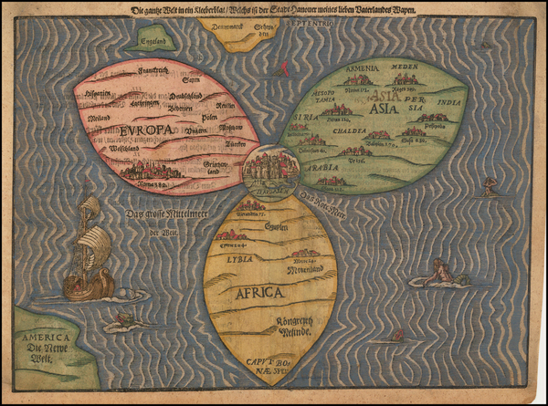 26-World, Holy Land and Curiosities Map By Heinrich Buenting