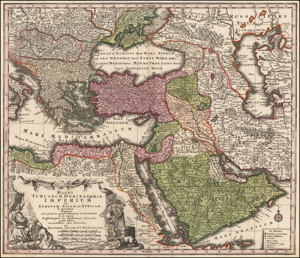 21-Turkey, Mediterranean, Middle East and Turkey & Asia Minor Map By Matthaus Seutter