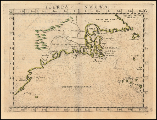 12-New England, Maine, Southeast and Canada Map By Girolamo Ruscelli