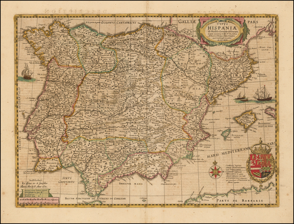 64-Spain and Portugal Map By Henricus Hondius