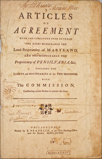 85-Mid-Atlantic, Pennsylvania, Maryland, Delaware and Virginia Map By Benjamin Franklin