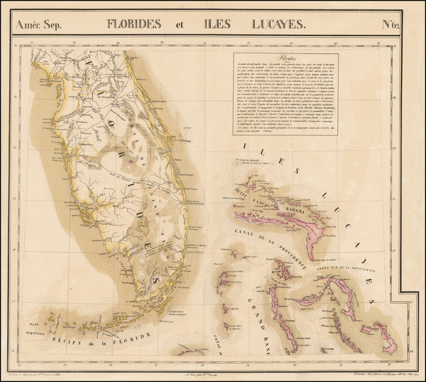 85-Florida and Bahamas Map By Philippe Marie Vandermaelen